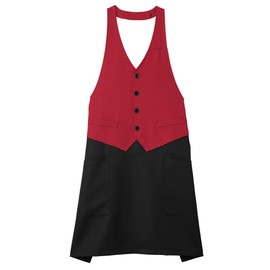 (Face Mix) FK7175-3 FK7175-3 Vest-style Apron, Black, Women's, Men's, With Vest, Cafe Apron [Anti-Fading] Red Size L