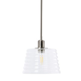Robert Stevenson Lighting Rhodes - Metal and Clear Ribbed Glass Ceiling Light, Brushed Nickel