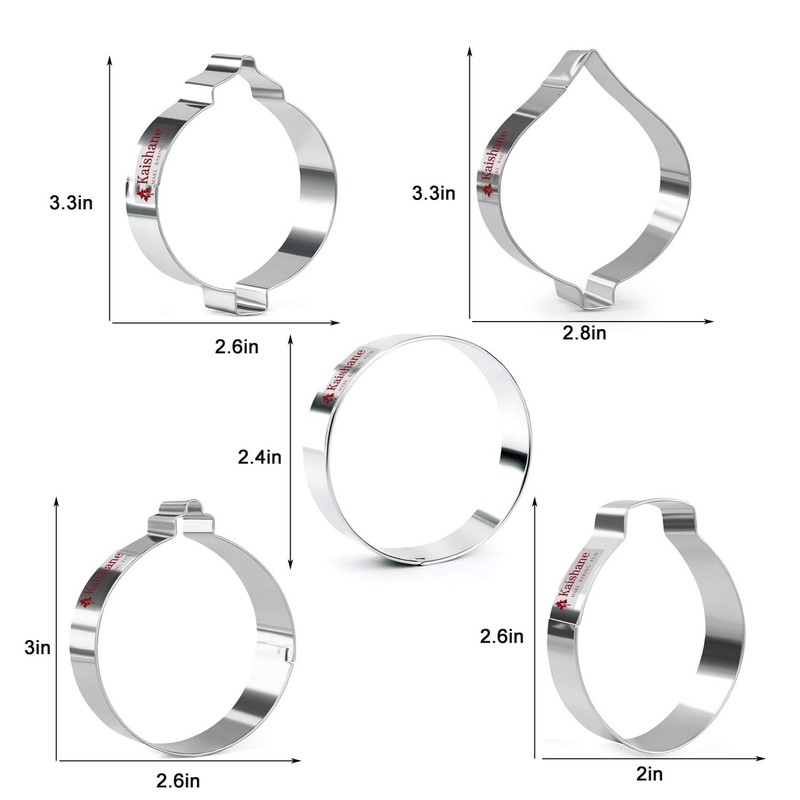 KAISHANE Christmas Cookie Cutters - 5 Pieces -Christmas Ornament,Light bulb,Round