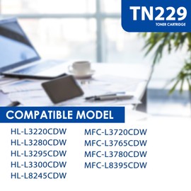 4 Pack TN-229 TN229 TN229xl TN-229xl Toner Replacement for Brother TN 229 TN229 Toner Cartridges for TN229BK, TN229C, TN229M, TN229Y Toner Cartridge Set, TN2294PK