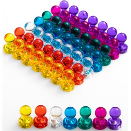 56 Colorful Magnets for Whiteboard | 7 Assorted Color Strong Push Pin Magnets | Perfect Magnetic Push Pins to use as Refrigerator Magnets, Whiteboard Magnet, Classroom Magnet