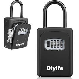 Diyife Key Box with Shackle, Wall Mounted, Key Safe for Outdoor and Indoor Use, Weatherproof Combination Key with 4-Digit Combination Code, for Home, Garages, School, Replacement House Key - Black