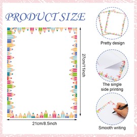 Whaline 80 Sheets Colorful Pencil Border Stationery Paper Letterhead Letter Writing Paper Cute Computer Printer Paper for Back to School Notes Greeting Cards Invitation School Printing, 8.5 x 11 In