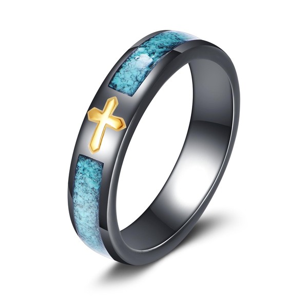 Turquoise Cross Ring S925 Sterling Silver Black Turquoise Rings for