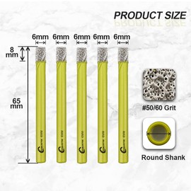 Dry Diamond Drill Bits Set - 5pcs 1/4"(6mm) Diamond Hole Saw Kit with Round Shank for Marble Granite Ceramic Porcelain Tile Quartz SANLEETEK