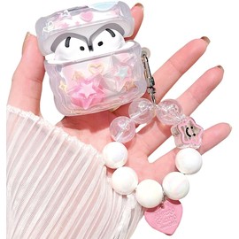 MINSCOSE Compatible with Airpods 4 Clear Case,Cute 3D Stars Pattern Design with Love Heart Keychain, Soft TPU Protective Shockproof Case for Airpods 4 for Girls Teens Women