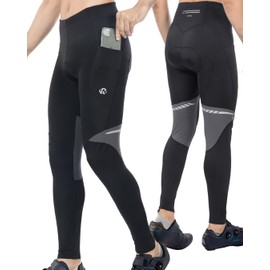 ROTTO Mens Cycling Tights Padded Biking Pants Bike Riding Leggings with Multiple Pockets