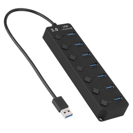 7-port USB 3.0 Hub 5GB/S High Speed with Key Switch Power Adapter USB HUB for PC (Black)