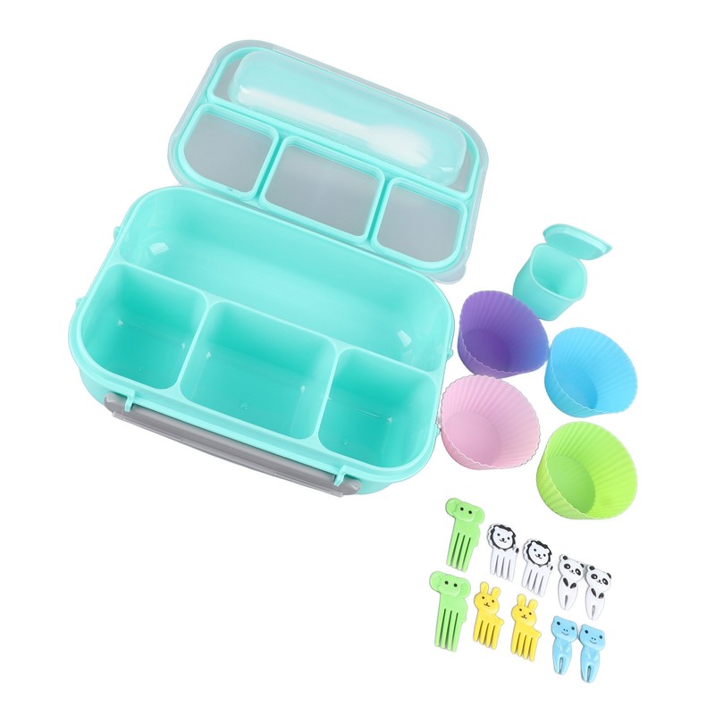 16PCS Set Bento Box Reusable 1300ml 4 Compartment Adult Lunch