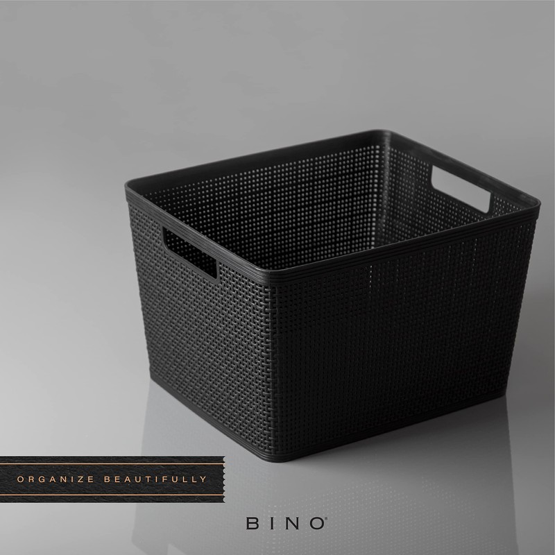 BINO | Woven Plastic Basket | Large (Black), 3-Pack |
