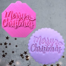 Merry Christmas Style Fondant Stamp Debosser (6cm)