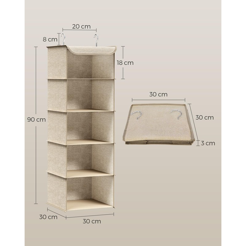 SONGMICS Hanging Organizer Closet Organizer Hanging Shelf Hanging Storage Foldable