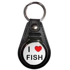 I Love Fish - Black Plastic Medallion Key Ring
