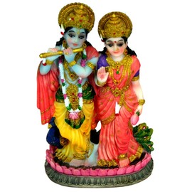 Lordships Radha Krishna on Lotus Statue 5" Hindu Divine Couple Figurine Golu Doll