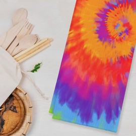 Retro Hippie Rainbow Colored Tie Dye Spiral Swirl Kitchen Towels & Tea Towels,Dish Cloth Flour Sack Hand Towel for Farmhouse Kitchen Bathroom Decor,24x16 Inches Cotton Dish Towels Dishcloths Set of 2