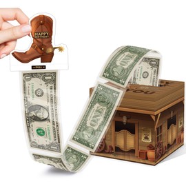 Cowboy Party Surprise Money Box Gift - Happy Birthday Cash Gift with Pull, Party Decoration for Women & Men