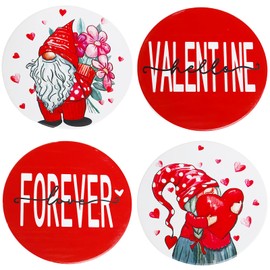 EVECILOO - Juego de 4 posavasos de cerámica con soporte para gnomos de amor, rosas románticas dulces para bebidas, base de corcho protege los muebles, regalo del día de San Valentín