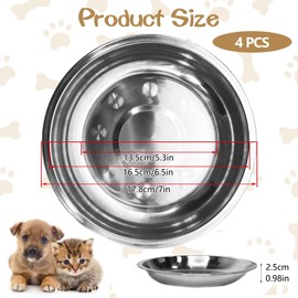 kathson Stainless Steel Whisker Relief Cat Bowl, 4 pcs Shallow and Wide Bowls, Pet Cat & Dog Feeding Large Dishes Fits with Elevated Stands Pet Bowl Stand (7.00 Inch Dia.)