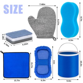 AUTODECO Boat Wash Cleaning Kit with Collapsible Bucket Boat Scrubbing Brush Glove Boat Scuff Sponge Microfiber Towel Complete Interior Exterior Fiberglass Boat Hull Cleaning Set for Boat