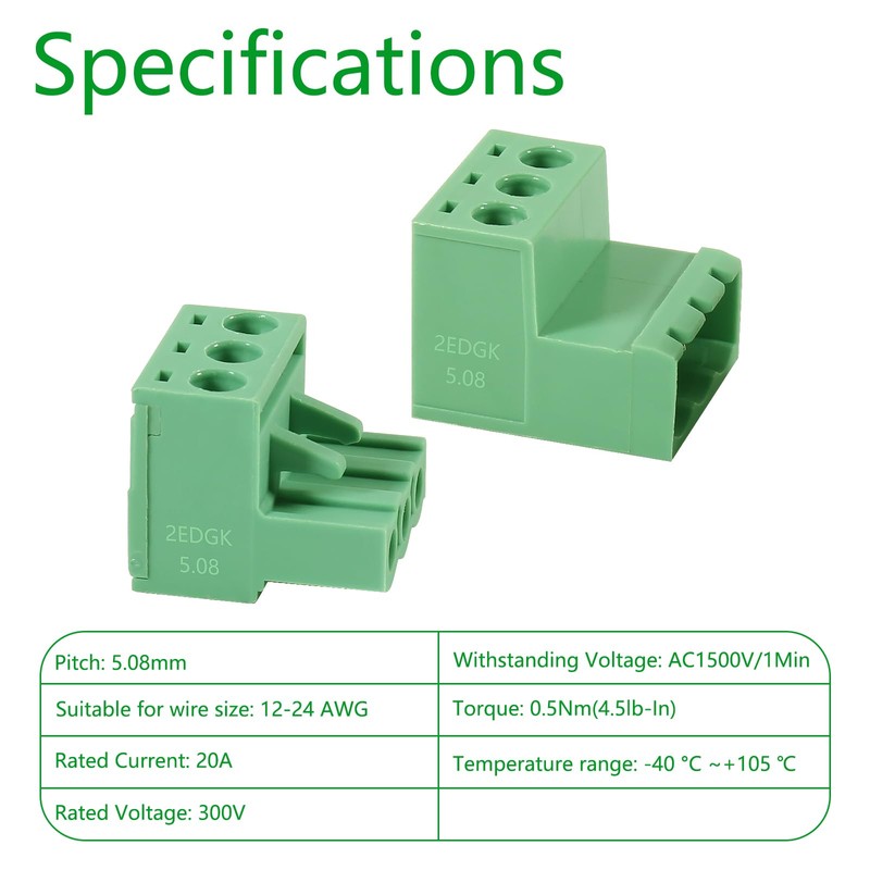 ALAMSCN 10 Sets 3 Pin Pluggable Terminals 5.08 mm Pitch