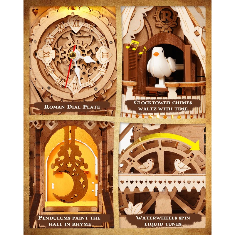 ROKR 3D Wooden Puzzles for Adults,Wooden Clock Model kit,435 Piece