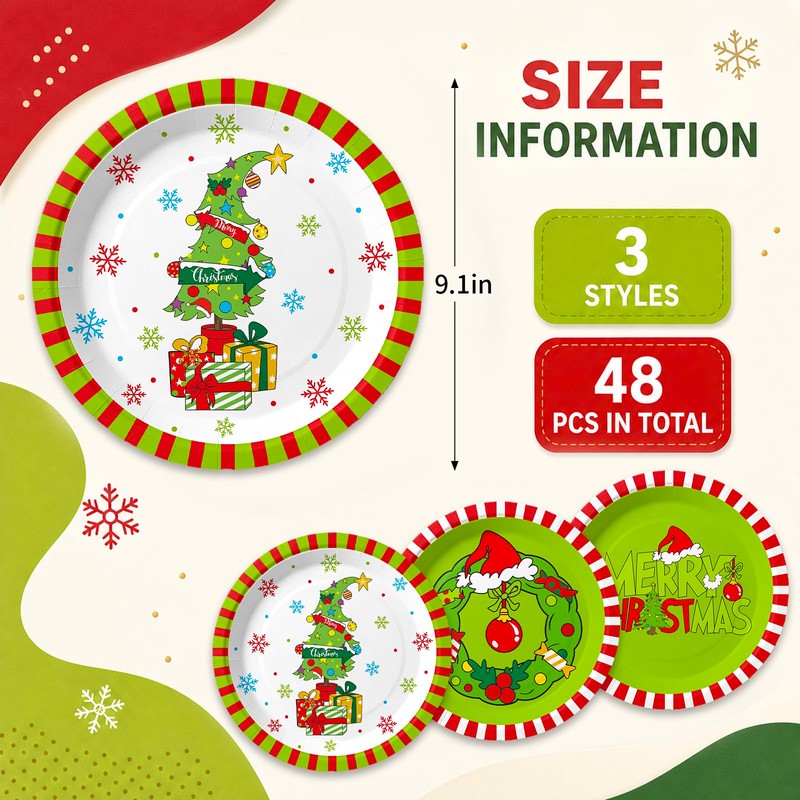 48 Pcs Christmas Elf Paper Plates 9 Inch Disposable Plates