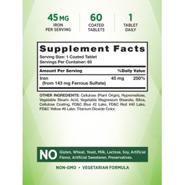 Iron Supplement | 45 mg | 60 Count | Ferrous Sulfate | Non-GMO & Gluten Free Vitamin for Men and Women | by Nature's Truth