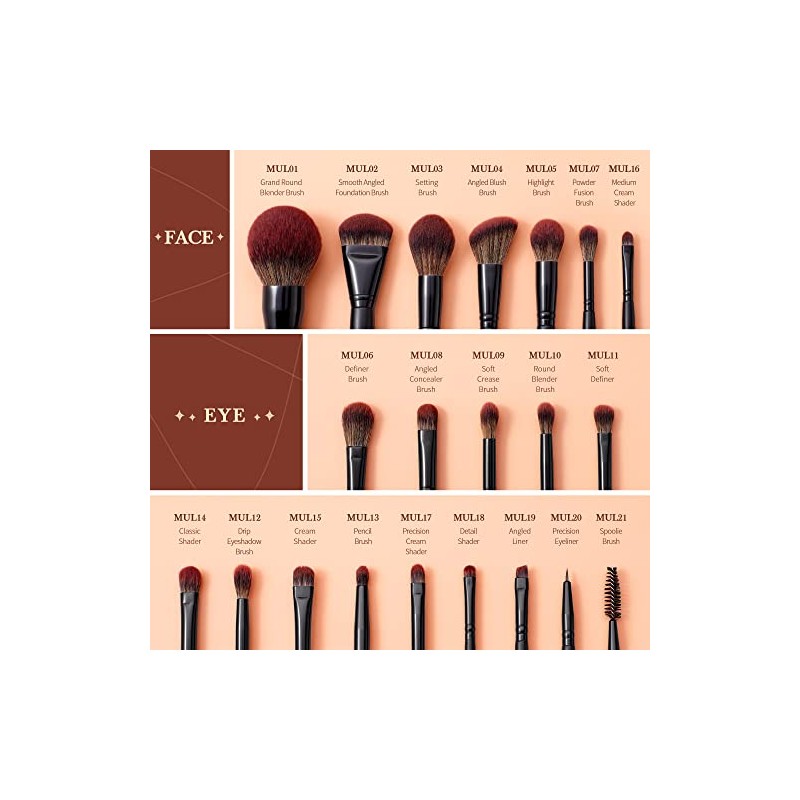 Jessup Set 21 Profesional Brochas Maquillaje Vegana para Rostro y