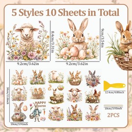 WANDIC 10 PCS Easter Animal Theme Rub On Transfer Sticker,Rabbit Sticker Sheep Decal for Present Packaging DIY Scrapbooking Albums Furniture,10 * 30cm