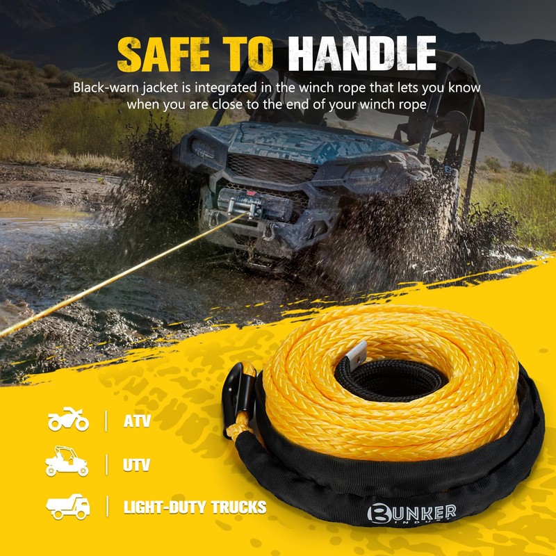 BUNKER INDUST 1/4" x 50' Synthetic Winch Rope,9500LBS ATV UTV