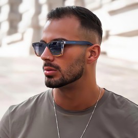 CARFIA Retro Polarized Sunglasses For Men UV400 Protection Square Arrow Rivet Trendy Classic Thick Shades