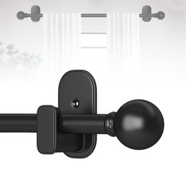 TKZTKZ Curtain Rods No Drilling for Windows 18 to 60 Inch:No Drill Small Black Curtain Rod with Adhesive Brackets for Bedroom,5/8" Apartment Renter Friendly Adjustable Drapery Rods Easy Install