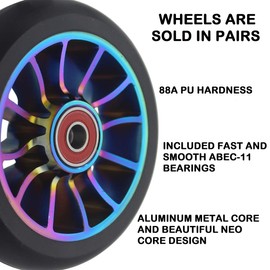 aibiku Set of 2 100 mm Stunt Scooter Wheels with Abec-11 Ball Bearings