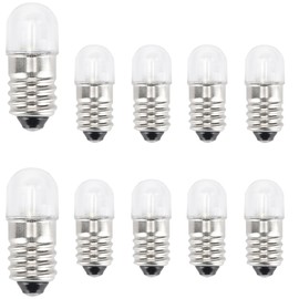 GutReise DC E10 LED Bulbs, 10pcs E10 Replacement Light Bulbs Miniature Screw LED Lamps 0.5Watts 65Lm (Cold White, 6V)