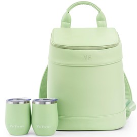 Insulated Cooler Backpack with 2 Stainless Steel Wine Tumblers – Leakproof & Spillproof Stylish Vegan Leather Picnic Cooler Bag – Lightweight & Portable – Holds 24 Cans or 6 Wine Bottles – Green