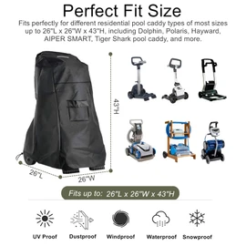 Pool Cleaner Caddy Cover, Falezern Robotic Pool Cleaner Cover, Waterproof and Dustproof, with Windproof Elastic Hem, Classic Caddy Cover for Most Robotic Pool Cleaners. (26”L x 26”W x 43”H)