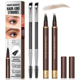 2 Pack 4-Tip Microblading Eyebrow Pen with 2 Brow Brushes, Waterproof Vegan Formula Eyebrow Pencils for Women to Effortlessly Create Natural Hair-Like Strokes, All-Day Wear (Taupe)