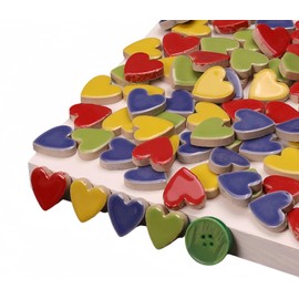 LiFschal Mosaic Tiles Stained Glass, Heart Shape Ceramic Mosaic Making with Handmade for DIY Art Crafts，Home Decorations -About 24Pcs 100G(0.22LB),Red&Green&Blue&Yellow