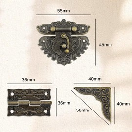 YKEBVPW 2 Sets Jewelry Box Hardware Kit Small Boxes with Brass Hinges Corners for Wood Antique Engraved Latch Hasp Parts Decoration Repair