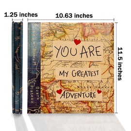 Holoary Self Adhesive Page Photo Album with Metallic Pen Magnetic Self-Stick Scrapbook for 3x5 4x6 5x7 6x8 8x10 Hand Made DIY 40 pages Albums, Printed Kraft Paper Cover Old Map Adventure Memory Book