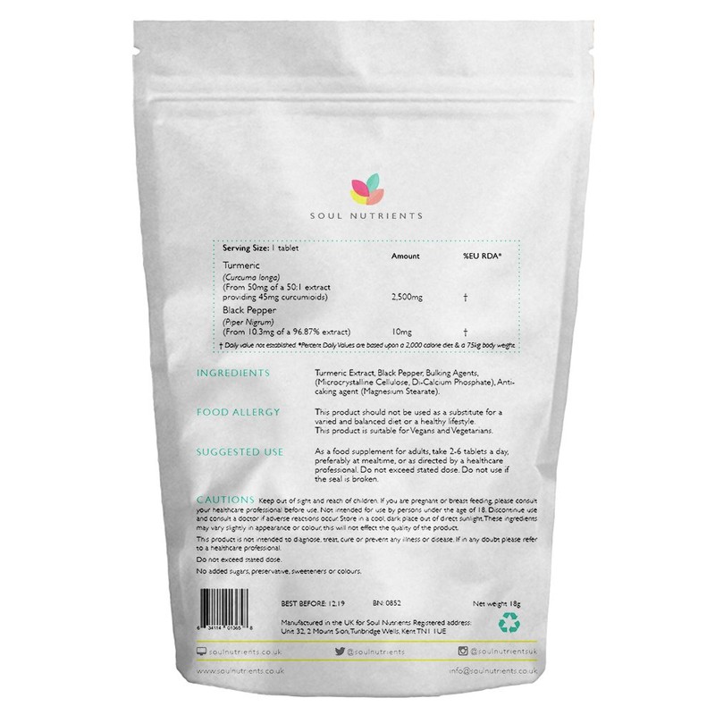 Turmeric Tablets 2500mg with 630mg Black Pepper Extract | 10mg