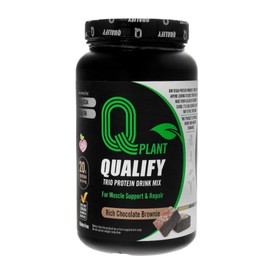 Qualify Plant Protein Powder Mix, Trio Rich Chocolate Brownie Flavored, Gluten Free, Vegan, Highly Kosher, 20g Protein, 2.4g BCAA, 26.4 Ounce