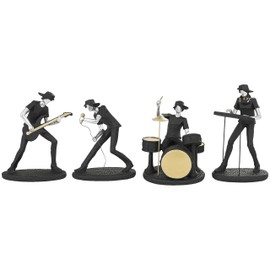 Deco 79 Polystone Musician Decorative Sculpture Rock Band Home Decor Statues with Gold and Silver Accents, Set of 4 Accent Figurines 8", 8", 9", 10"H, Black