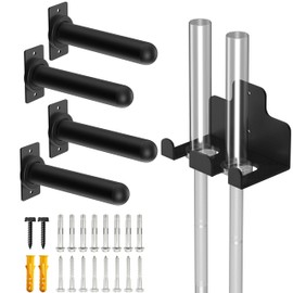 Rumoid Wall Mounted Weight Plate Holder, 4 Pack, with 1 Pack Barbell Hanger
