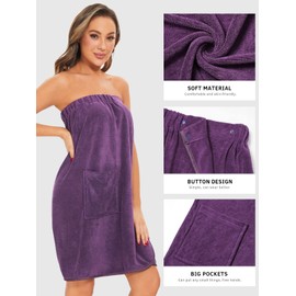 Rosyline Womens Wrap Towel Spa Wraps & Body Wrap Adjustable Button Bathrobe Purple XL