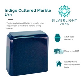 Silverlight Urns Indigo Cultured Marble Urn for Adults – 230 cu/in Capacity, Durable Stone-Like Cremation Urn for Human Ashes, Memorial Funeral Urn for Home or Ground Burial