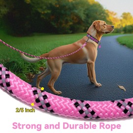 Codepets Nylon Dog Leash 6FT 10FT 20FT 30FT Diameter 2/5 Inch with Comfortable Silicone Handle Highly Reflective No Tangle for Medium Large Dogs Outside Walking Camping Backyard. (Pink, 6FT)