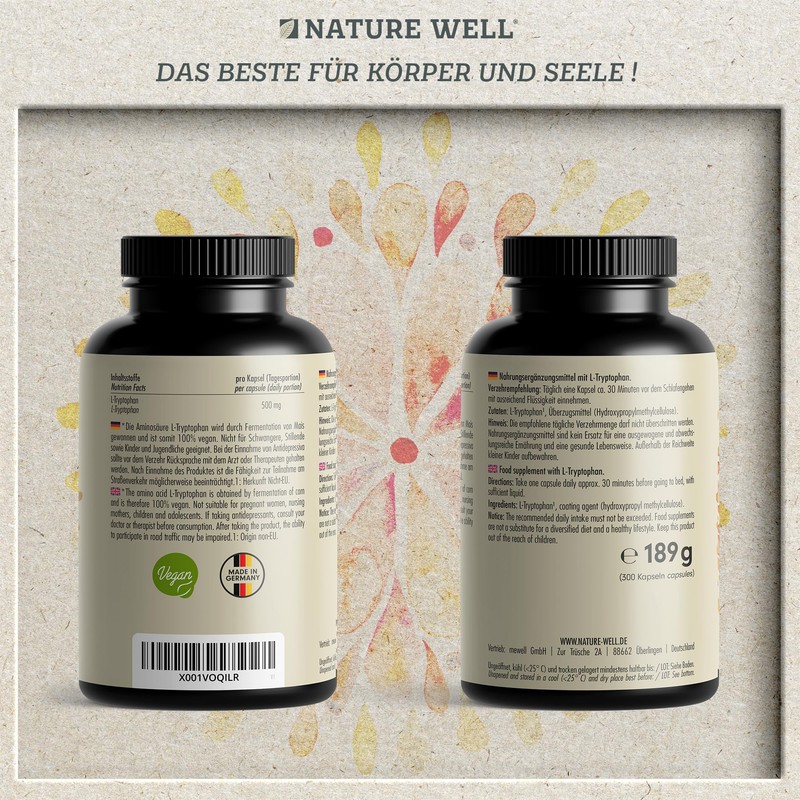 L-Tryptophan High Dose - 300 x L-Tryptophan Capsules - 500
