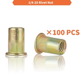 Rivet Nut Installation Tool Set Flat Head Rivnut Threaded Insert Nut Kit SAE & Metric for Metal Heavy Duty Zinc Plated Nutsert (1/4-20(Rivet Nut-100pcs))