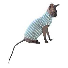 Kotomoda Cat's T-Shirt Cord Mint Stripe Sphynx and Naked Cats (XL)